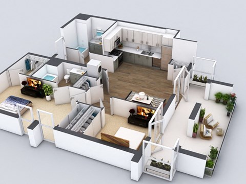 Floor plan for 2 beds, 2 baths, 1049 sqft